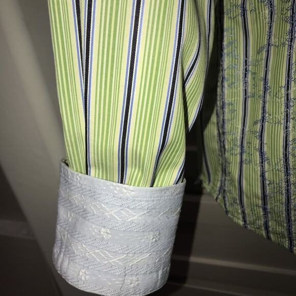 Robert Graham Green and Blue Stripe Button Down XL - Picture 2 of 8